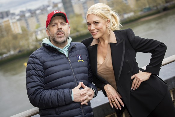 Jason Sudeikis, left, and Hannah Waddingham pose for photographers during a photo call to promote the television series 'Ted Lasso' in London Friday, April 28, 2023. (Photo by Vianney Le Cae ...
