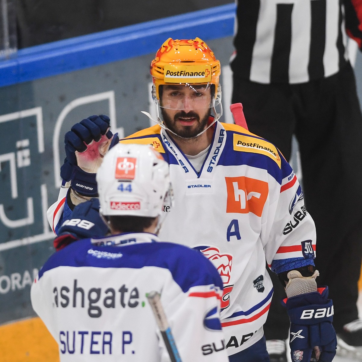 Zurich's Top Scorer Denis Hollenstein, in the center, celebtate with teammate the 0-1 goal against Lugano