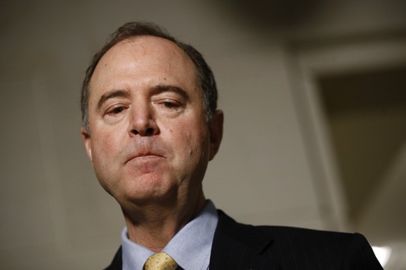 Rep. Adam Schiff, D-Calif., speaks with members of the media after former deputy national security adviser Charles Kupperman signaled that he would not appear as scheduled for a closed door meeting to ...