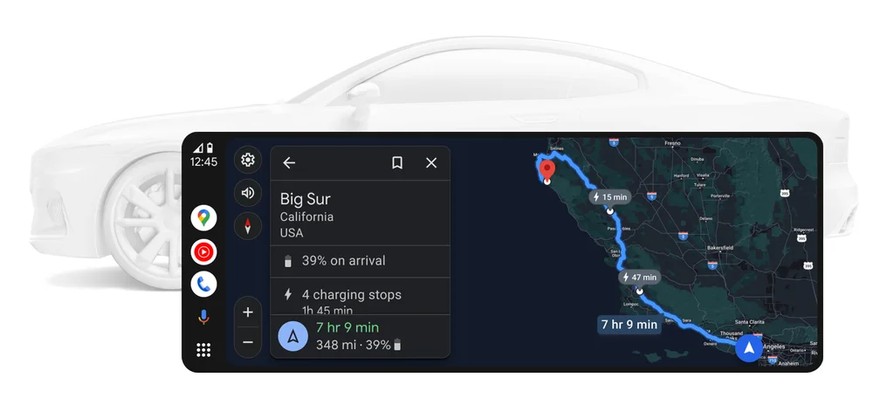 Electric vehicles compatible with Android Auto can share real-time battery information with Google Maps.
