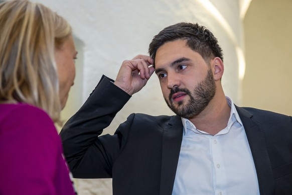 Cedric Wermuth, SP Nationalrat, im Wahlzentrum des Kanton Aargau am Sonntag, 20. Oktober 2019, in Aarau. (KEYSTONE/Patrick B. Kraemer)