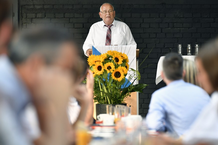 Der Zuercher Regierungsrat Markus Kaegi bei seiner Rede anlaesslich der Grundsteinlegung des Polizei- und Justizzentrum Zuerich PJZ in Zuerich am Donnerstag, 22. Juni 2017. (KEYSTONE/Walter Bieri)