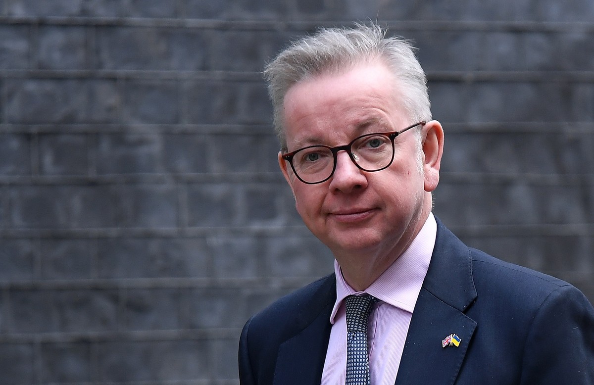 epa09812380 British Secretary of State for Levelling Up, Housing and Communities, Michael Gove, at Downing Street in London, Britain, 09 March 2022. The Housing Secretary Michael Gove is set to announ ...