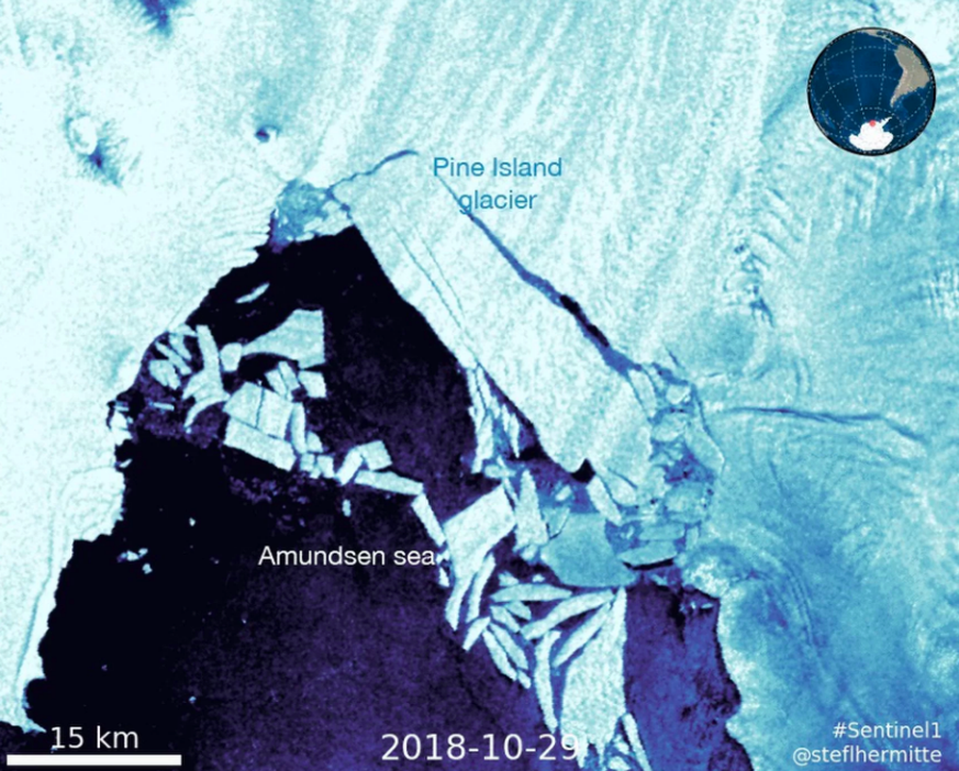 The newest iceberg to break off of Pine Island Glacier is large enough to cover Manhattan with ice five times over.
Credit:
