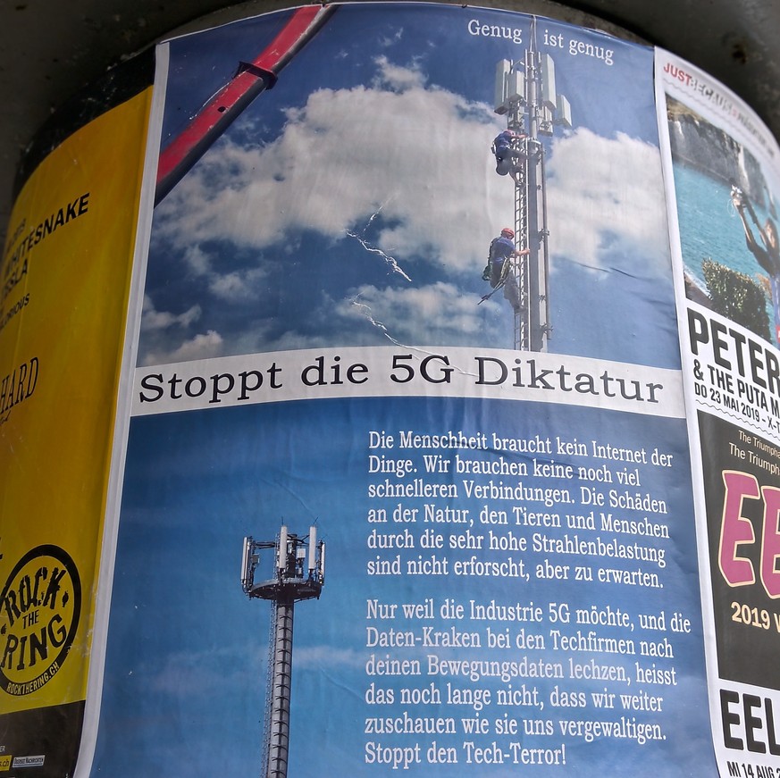 Ein Anti-5G-Plakat in Zürich.