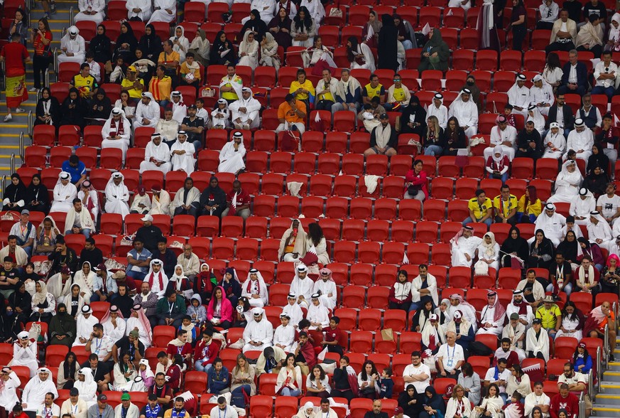 Mandatory Credit: Photo by Kieran McManus/Shutterstock 13625667cp Empty seats inside the Al Bayt Stadium Qatar v Ecuador, FIFA World Cup, WM, Weltmeisterschaft, Fussball 2022, Group A, Football, Al Ba ...