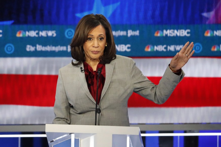 Democratic presidential candidate Sen. Kamala Harris, D-Calif., speaks during a Democratic presidential primary debate, Wednesday, Nov. 20, 2019, in Atlanta. (AP Photo/John Bazemore)