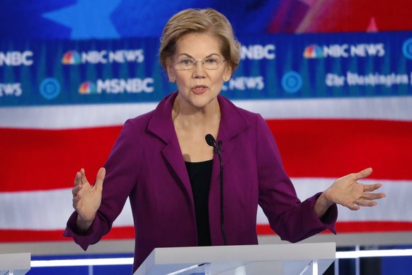 Democratic presidential candidate Sen. Elizabeth Warren, D-Mass., speaks during a Democratic presidential primary debate, Wednesday, Nov. 20, 2019, in Atlanta. (AP Photo/John Bazemore)