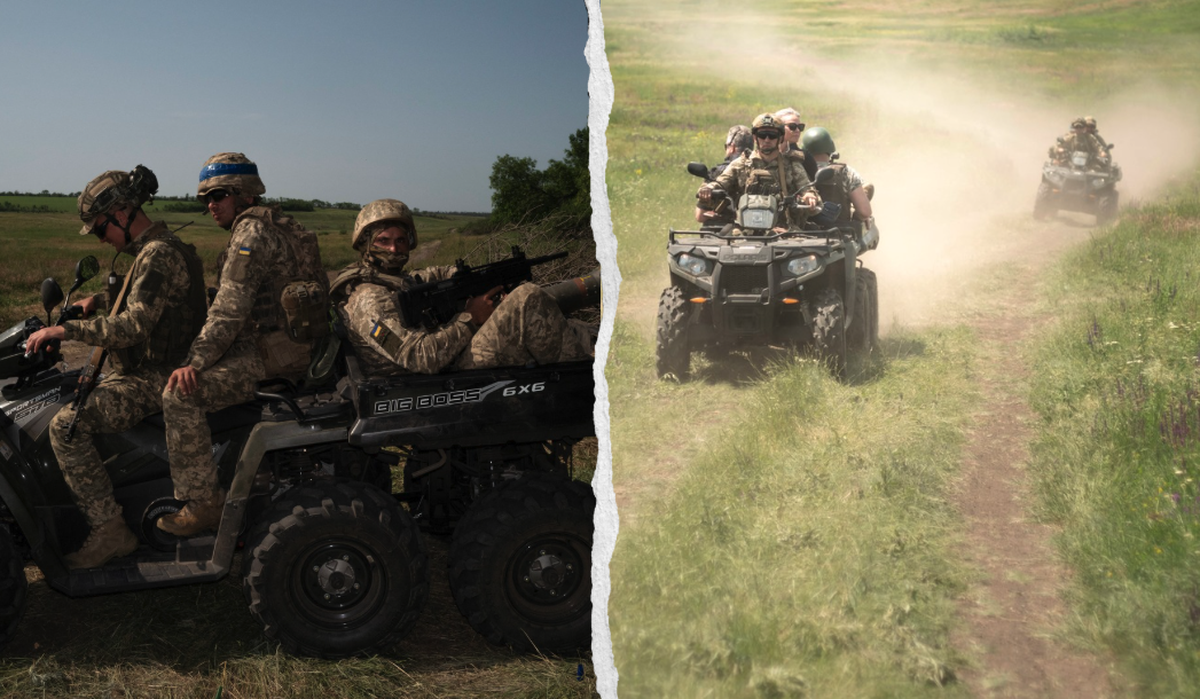 Une équipe de soldats pilotes de quad et un tireur d'élite s'entraînent à abattre des drones, lors d'une séance d'entraînement avec la 33e brigade mécanisée séparée ukrainienne, da ...