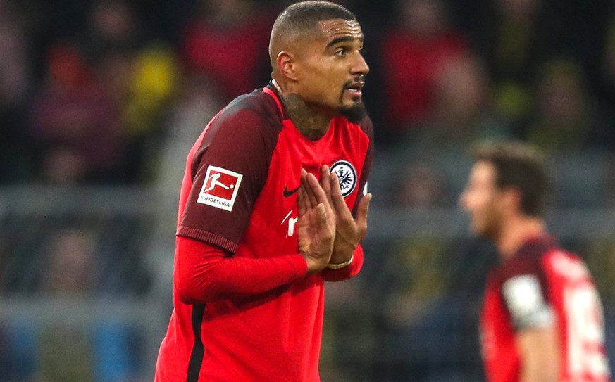 epa06596540 Frankfurt&#039;s Kevin-Prince Boateng reacts during the German Bundesliga soccer match between Borussia Dortmund and Eintracht Frankfurt in Dortmund, Germany, 11 March 2018. EPA/FRIEDEMANN ...