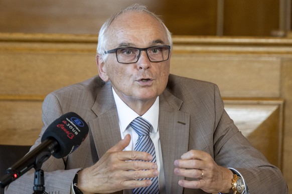 Pierre Alain Schnegg, Regierungsrat Kanton Bern, spricht an einer Medienkonferenz ueber dei Abstimmung des Moutier Konkordat und die Aenderung der Verfassung, am Montag, 19. August 2024, in Bern. Am 2 ...