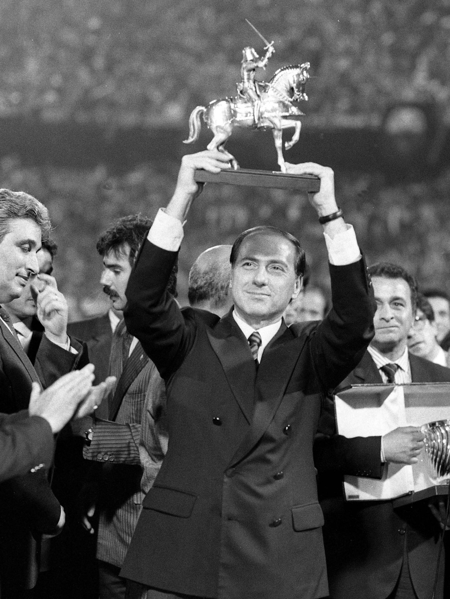 Former Italian PM Silvio Berlusconi Dies At 86 SPECIAL FEE SPECIAL FEE MILAN SOCCER TEAM WINS THE SCUDETTO, CELEBRATIONS AT SAN SIRO, SILVIO BERLUSCONI YEAR 1988 MILAN - 1988-05-15, PHOTOGRAM MIMMO CA ...