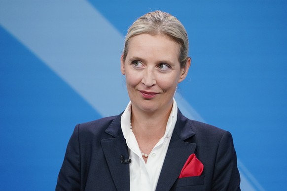 October 8, 2023, Hesse, Wiesbaden: Alice Weidel, federal chairman of the AfD, stands in the ZDF television studio on the evening of the Hessian state elections.  The elections for the 21st Hessian state parliament took place in Hesse on Sunday...