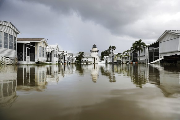 A mobile home community is flooded in the aftermath of Hurricane Irma in Everglades City, Fla., Monday, Sept. 11, 2017. (AP Photo/David Goldman)