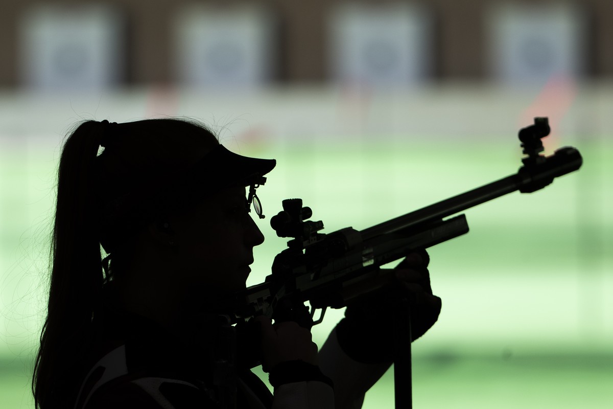 Nina Christen of Switzerland competes during the.women's shooting 50m Rifle 3 Positions Qualification.at the 2020 Tokyo Summer Olympics in Tokyo, Japan, on Saturday, July 31, 2021. (KEYSTONE/Pete ...