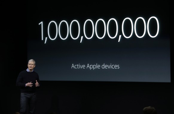 Apple CEO Tim Cook, speaks at an event to announce new products at Apple headquarters Monday, March 21, 2016, in Cupertino, Calif. (AP Photo/Marcio Jose Sanchez)