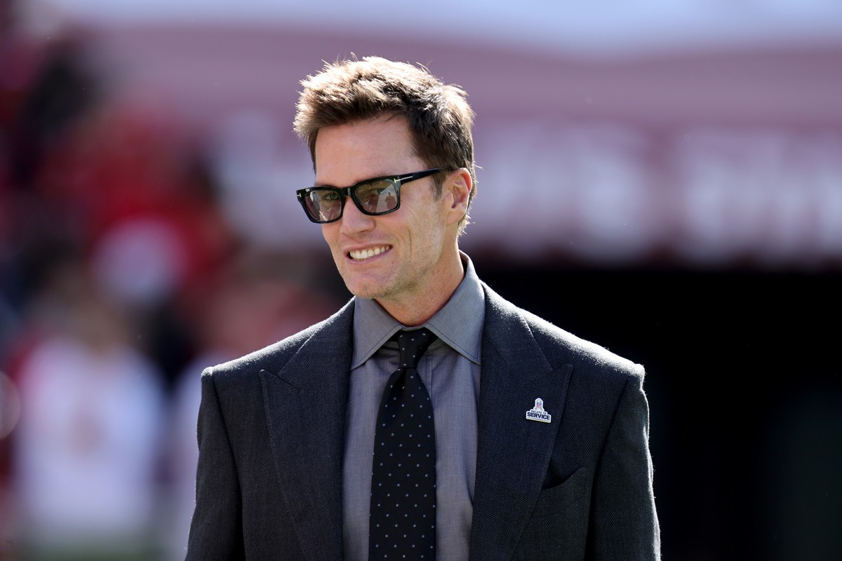 FILE - Tom Brady walks on the field during an NFL football game between the Los Angeles Rams and the San Francisco 49ers, Nov. 9, 2025, in Santa Clara, Calif. (AP Photo/Scot Tucker, file)
Tom Brady