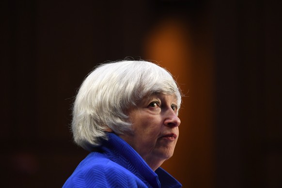 epa09493458 United States Secretary of the Treasury Janet Yellen appears before the Senate Banking, Housing and Urban Affairs Committee with Chair of the Federal Reserve Jerome Powell at the Hart Sena ...