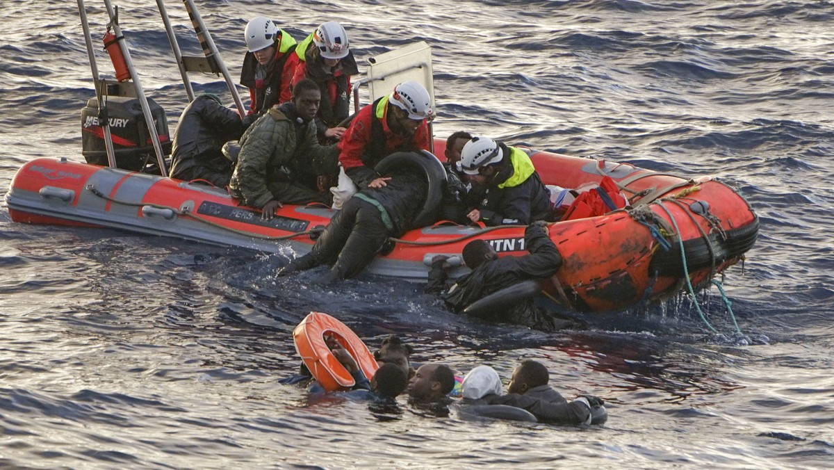 This picture released on Monday, Jan. 27, 2025, by Sea Punk shows some of the migrants who were saved at sea by the humanitarian ship Sea Punk I off the Italian island of Lampedusa over the weekend. ( ...