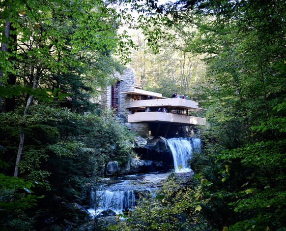 Fallingwater, This is an early morning picture of the historic Fallingwater on the Bear Run River located in Mill a Run, Pennsylvania in Lafayette County. This stone house built over a waterfall was d ...