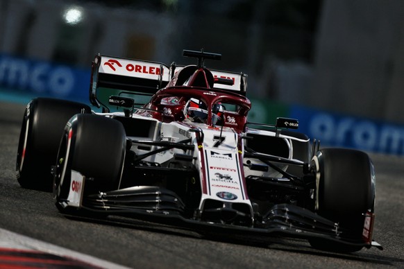 epa08877888 A handout photo made available by the FIA of Finnish Formula One driver Kimi Raikkonen of Alfa Romeo Racing in action during the second practice session of the Formula One Grand Prix of Ab ...