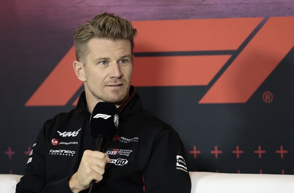 epa11681581 German driver Nico Hulkenberg of Haas F1 Team speaks during a press conference on the first day of activities ahead of the Formula One Mexico Grand Prix at the Hermanos Rodriguez Racetrack ...