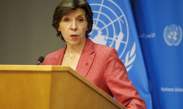 epa11294394 Catherine Colonna, Chair of the Independent Review of United Nations Relief and Works Agency for Palestine Refugees in the Near East (UNRWA), briefs the press at United Nations (UN) headqu ...