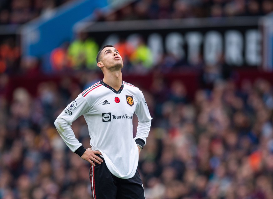 epa10321057 (FILE) - Manchester United's Cristiano Ronaldo reacts after the English Premier League soccer match between Aston Villa FC and Manchster United FC at Villa Park in Birmingham, Britain, 06  ...