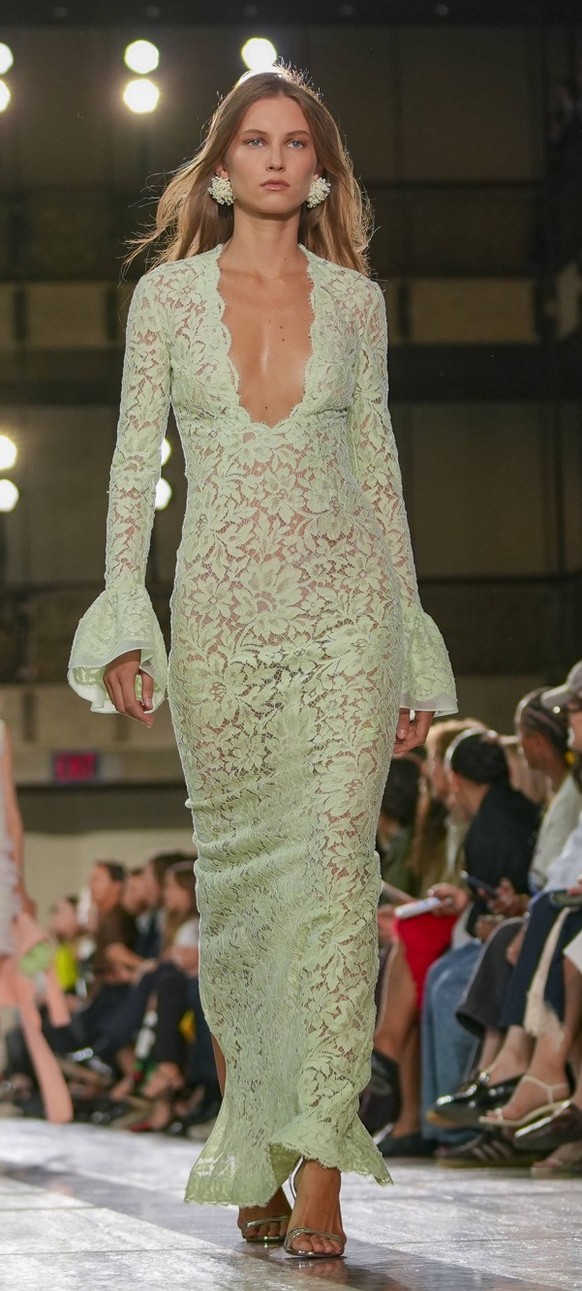 A model walks the runway wearing a garment from the Carolina Herrera fashion brand at New York Fashion Week, United States, 14 September 2026. The American brand celebrated its 45th anniversary at New ...