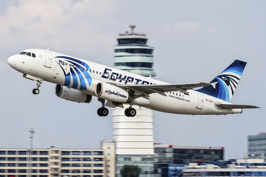 FILE -- This August 21, 2015 file photo shows an EgyptAir Airbus A320 with the registration SU-GCC taking off from Vienna International Airport, Austria. The plane crashed in the Mediterranean Sea in  ...