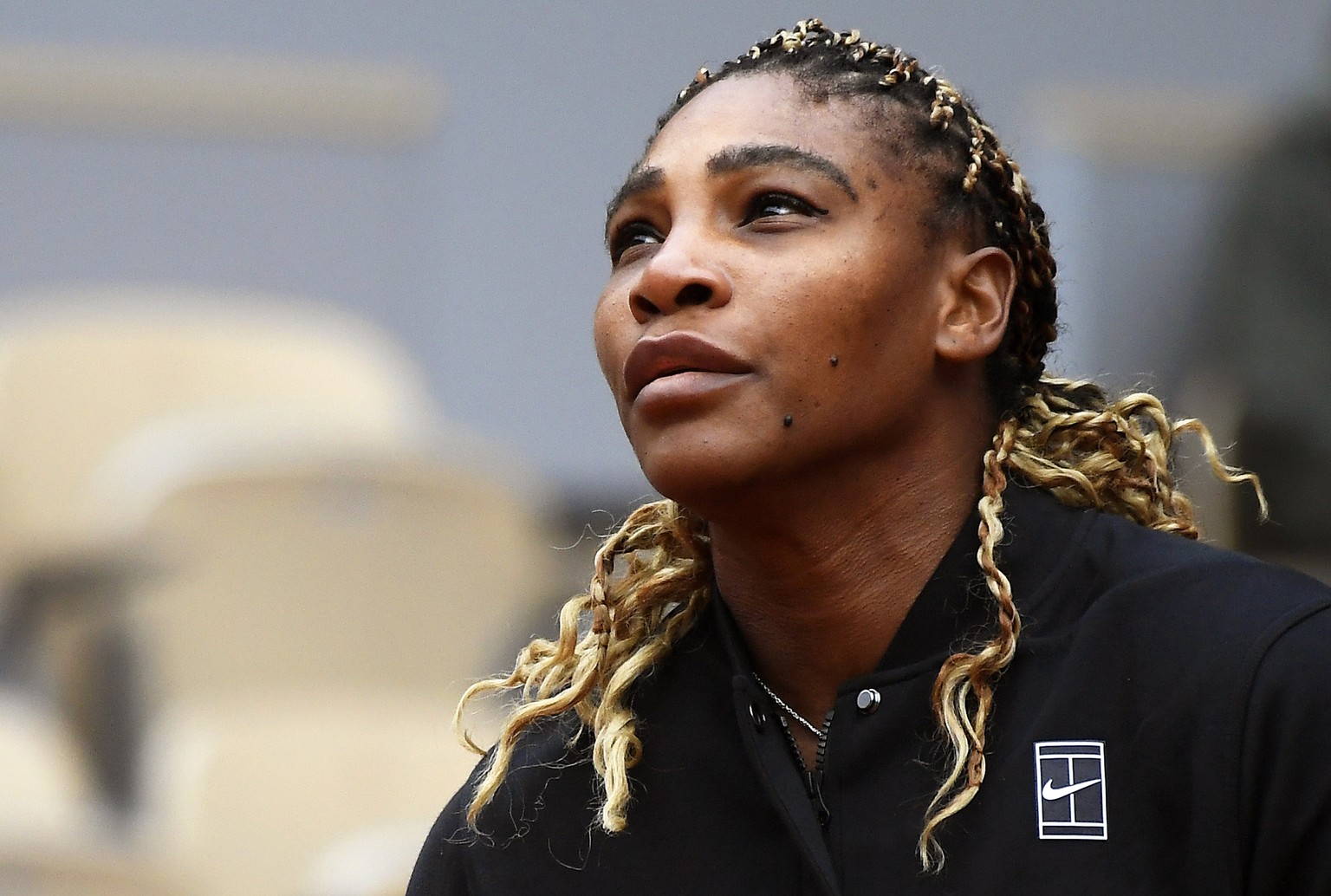 epa08709228 (FILE) - Serena Williams of the USA reacts before her women&#039;s first round match against compatriot Kristie Ahn during the French Open tennis tournament at Roland ?Garros in Paris, Fra ...