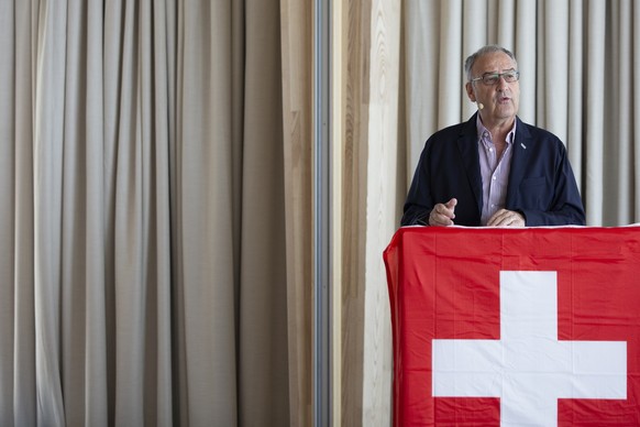 Bundesrat Guy Parmelin spricht waehrend seiner Ansprache zum 1. August, am Donnerstag, 1. August 2019 auf dem Weissenstein. (KEYSTONE/Peter Klaunzer)