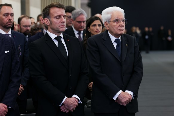 KEYPIX - Italy's President Sergio Mattarella and France's President Emmanuel Macron attend a national mourning ceremony for the victims of the deadly fire at "Le Constellation" bar ...