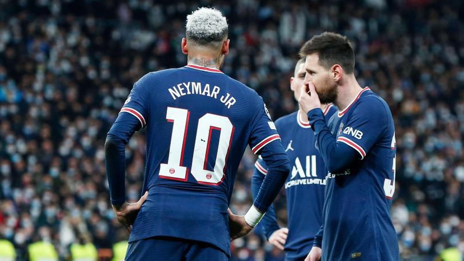 09.03.2022

IMAGO Bildnummer: 1010477527

5472x3648 Pixel

IMAGO / AFLOSPORT

Neymar, Lionel Messi (PSG), MARCH 9, 2022 - Football / Soccer : UEFA Champions League Round of 16, 2nd leg match between R ...