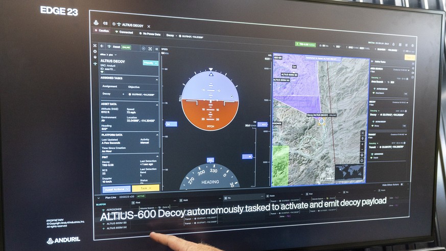 Lattice Mission Autonomy software by Anduril is demonstrated at the Air &amp; Space Forces Association Air, Space &amp; Cyber Conference, Wednesday, Sept. 13, 2023, in Oxon Hill, Md. Anduril and compe ...