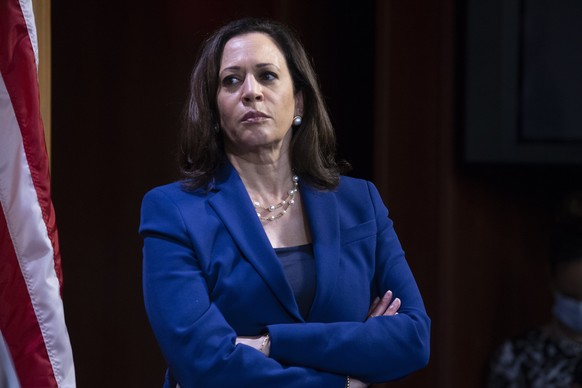 epa08598082 (FILE) - Democratic Senator from California Kamala Harris participates in a news conference with Senate Democrats to voice opposition to a Republican-crafted police reform bill on Capitol  ...