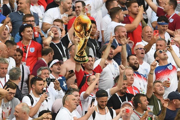 epa06881174 Supporters of England before the FIFA World Cup 2018 semi final soccer match between Croatia and England in Moscow, Russia, 11 July 2018.

(RESTRICTIONS APPLY: Editorial Use Only, not us ...