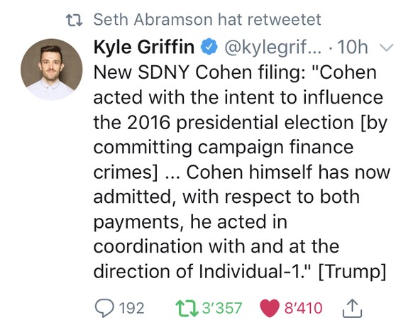 Wie wär&#039;s mit einem Treffen von Putin und «Individuum 1»? Muellers neue heisse Spur
Hallo? Habt ihr die Auswirkungen der zwei Filings vom DOJ und dem SDNY nicht verstanden? Es wird darin festgeha ...