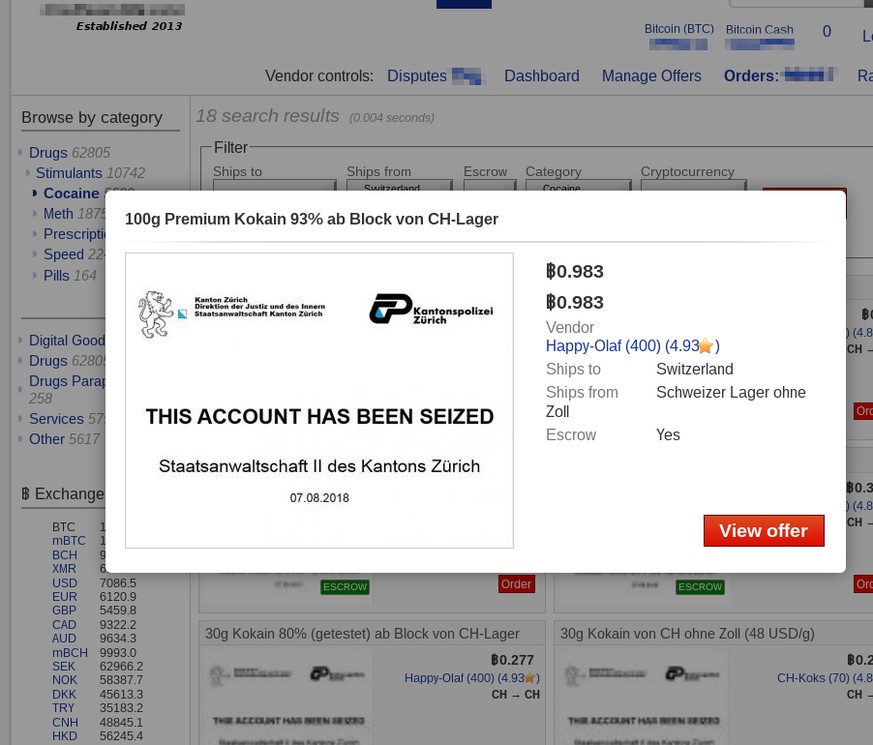 Zürcher Ermittlern gelingt erstmals Schlag gegen Drogenhandel im Darknet