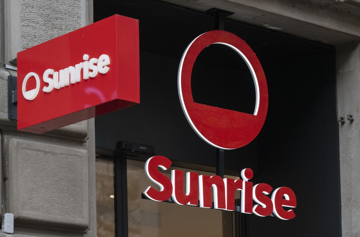 Das Logo des Telekommunikationsunternehmens Sunrise, aufgenommen am Montag, 27. November 2023 in Zuerich. (KEYSTONE/Ennio Leanza)