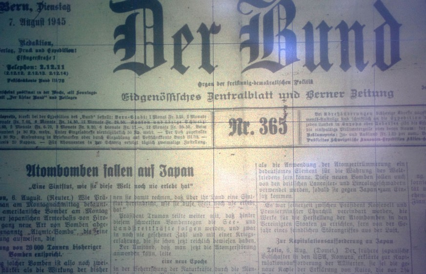 Ausschnitt aus «Der Bund» vom 7. August 1945.