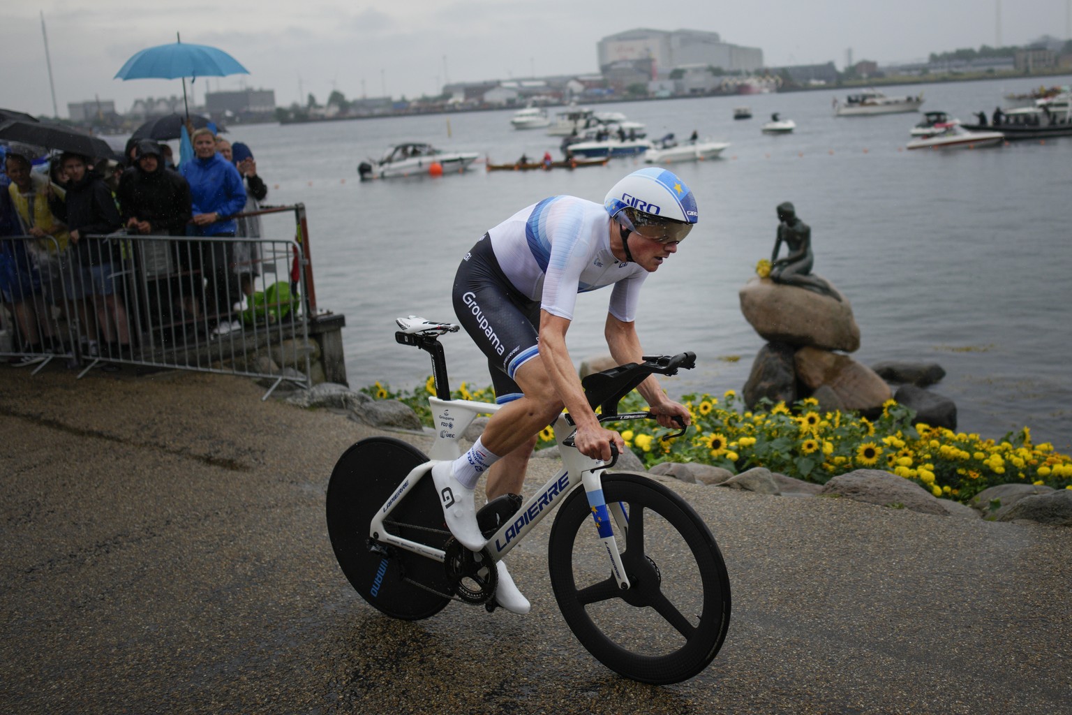 Switzerland&#039;s Stefan Kueng rides during the first stage of the Tour de France cycling race, an individual time trial over 13.2 kilometers (8.2 miles) with start and finish in Copenhagen, Denmark, ...