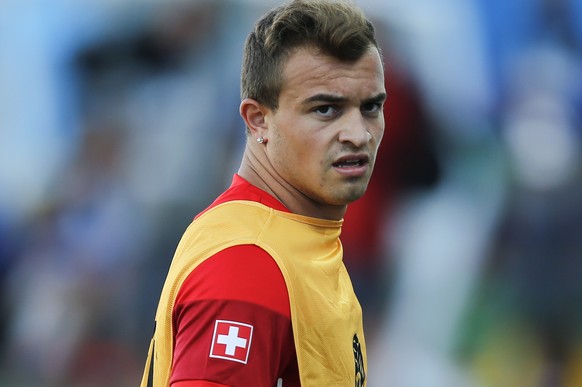 Switzerland&#039;s Xherdan Shaqiri takes part in a training session at Itaquerao Stadium in Sao Paulo, Brazil, Monday, June 30, 2014. On Tuesday, Switzerland will face Argentina in their next World Cu ...