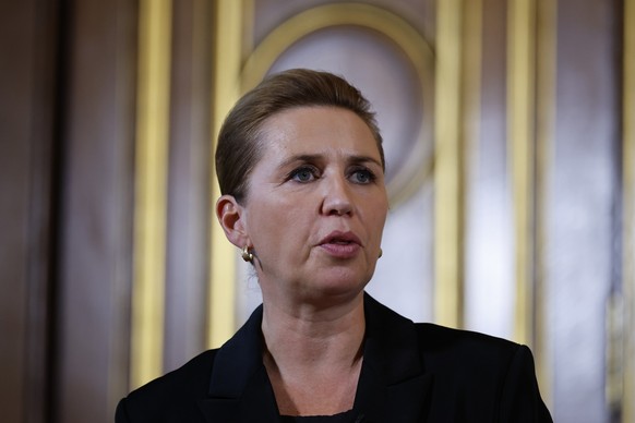 epa12479101 Danish Prime Minister Mette Frederiksen speaks to the media following the 'Coalition of the Willing ' meeting in London, Britain, 24 October 2025. The meeting was held to discuss ...