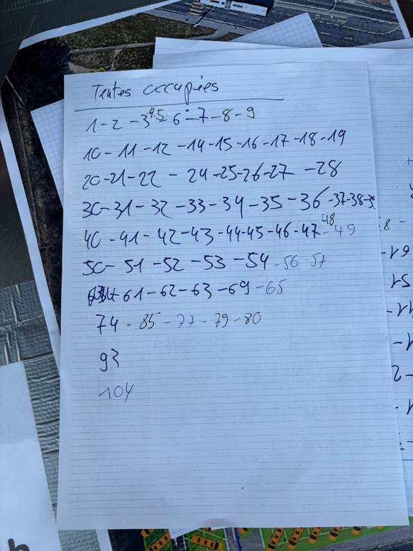 Handschriftliche Notizen zur Zeltzuweisen am Eidgenössischen Turnfest in Lausanne