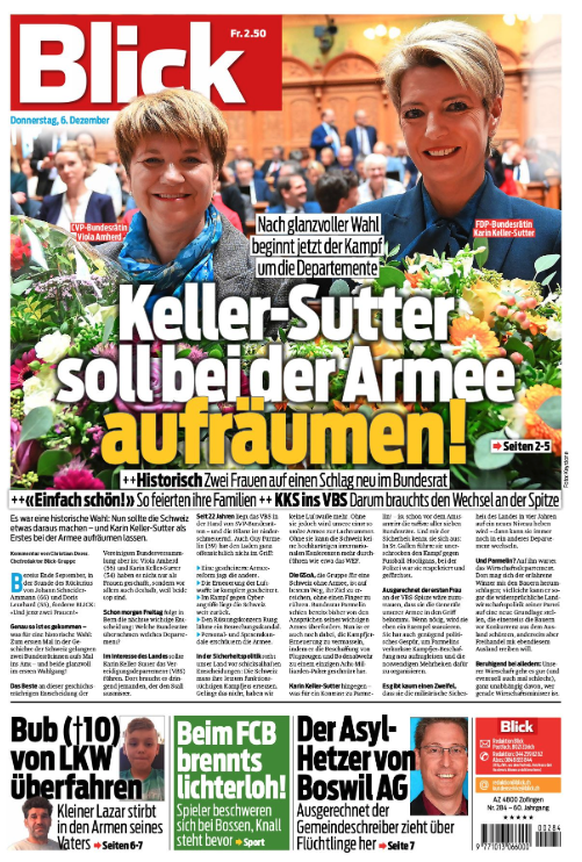 Zeitungen Cover Frontseiten Bundesratswahl Bundesrat Amherd Keller-Sutter