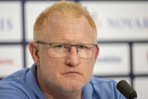 Basels Cheftrainer Heiko Vogel an der Pressekonferenz nach dem Fussball Meisterschaftsspiel der Super League zwischen dem FC Basel 1893 und dem Grasshopper Club Zuerich im Stadion St. Jakob-Park in Ba ...