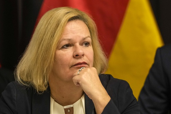 German Federal Minister of the Interior Nancy Faeser attends a press conference after meeting of Interior Ministers of Visegrad Group (Czech Republic, Hungary, Poland, and Slovakia), Austria and Germa ...