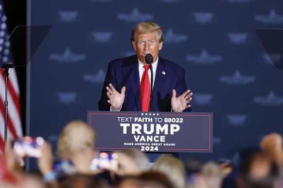 Republican presidential nominee former President Donald Trump speaks at a campaign rally in Concord, N.C., Monday, Oct. 21, 2024. (AP Photo/Nell Redmond)
Donald Trump