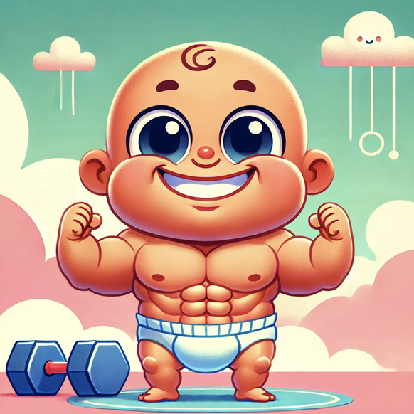 KI generiertes Bild eines Babys mit Muckis.